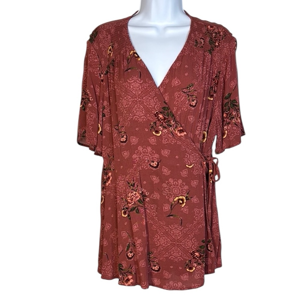 Torrid Floral Wrap Blouse in Rust Red